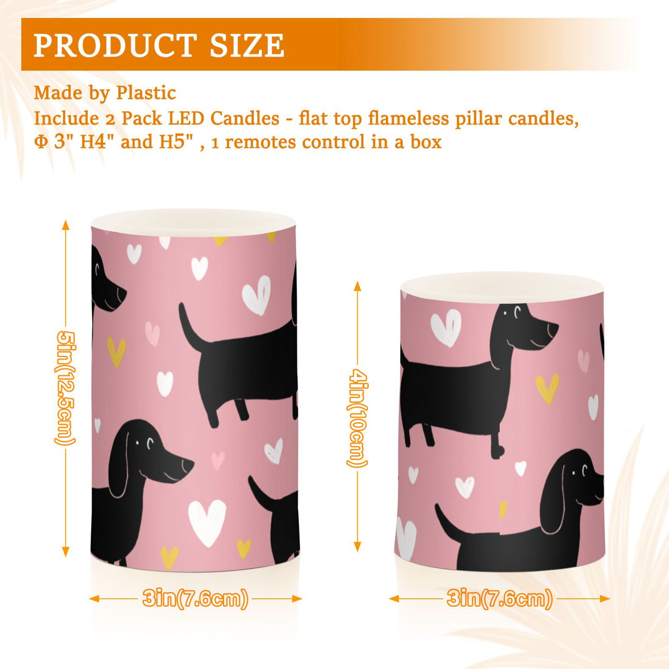 Valentine Dachshund Dogs Cute Hearts Flickering Flameless Candles LED Tealight Battery Operated with Remote Set of 2 Holiday Decor Ornaments