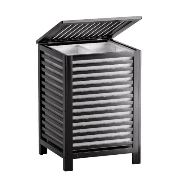 Double Laundry Hamper with Lid, 120L Bamboo Laundry Basket with Removable Liner Bag, 2-Section Clothes Divider Laundry Sorter for Laundry Room, Bathroom, Bedroom (Black)