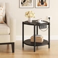 thumbnail image 3 of LIKIMIO Round End Tables, 16" W Small Round Side Tables with Charging Station, 2-Tier Modern Nightstands for Small Spaces, Living Room, Bedroom, Black, 3 of 18