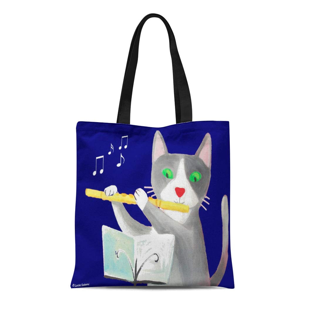 ASHLEIGH Canvas Tote Bag Nursery Benny Flute Player Cat Musician Music