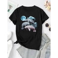 thumbnail image 2 of Camiseta de Mujer de Verano BásicaWomen'S Casual Crew Neck T-Shirt with Creative Seal and Moon Print, Fashionable Short Sleeve, Medium Stretch Polyester 95% Spandex 5%, All-Season Comfort Summer Top, 2 of 6