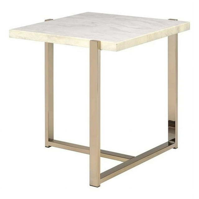 ACME Table d'Appoint Carrée en Bois avec Dessus en Chrome et Blanc