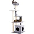 thumbnail image 1 of Cat Tree, 52.4" Tall Cat Tower for Indoor Cats, Multi-Level Large Cat Condo with Scratching Posts and Pompoms, Plush Kitten Climbing Tower with Cat Grooming Brush and Perch, Grey, 1 of 8