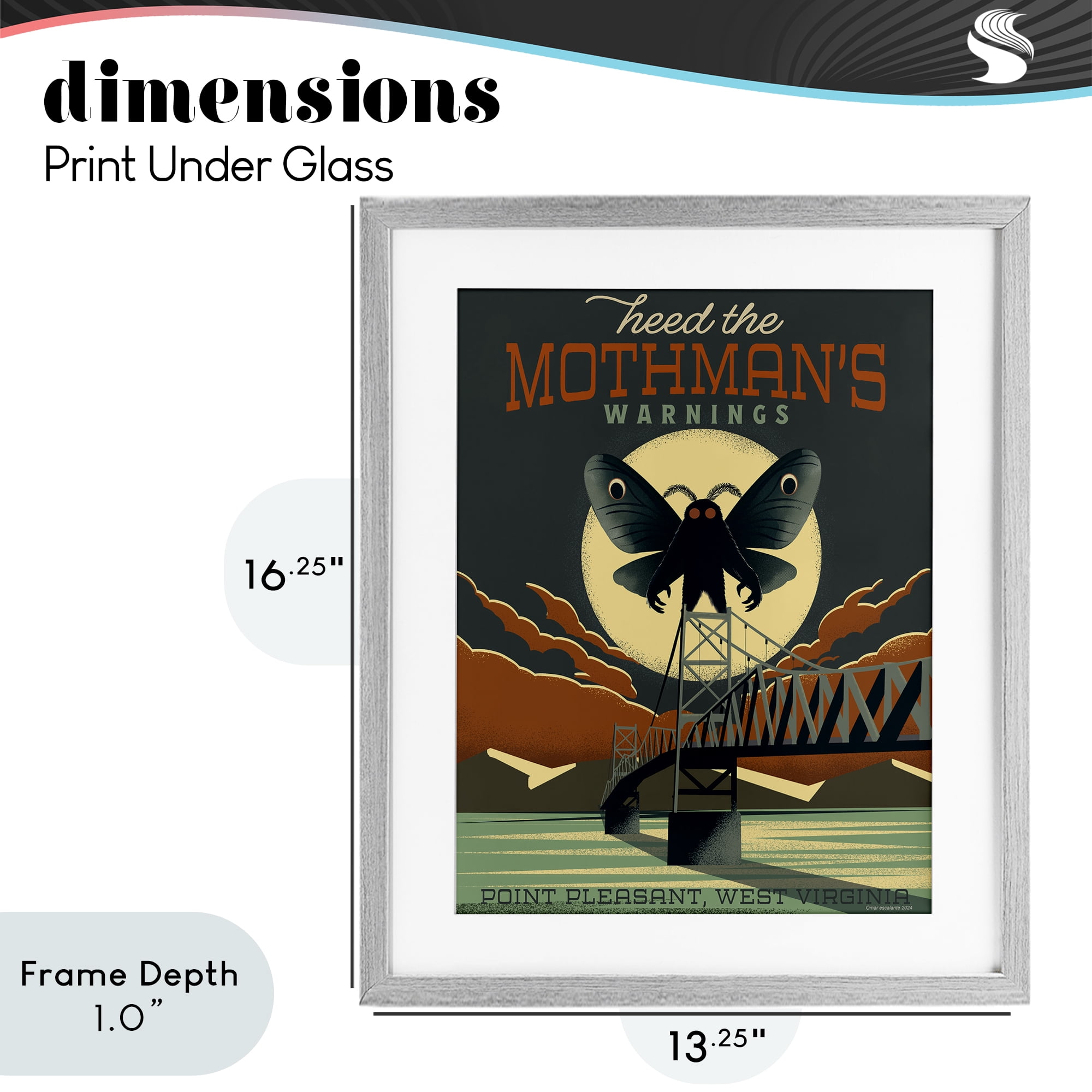 Stupell Industries Cryptid Tourism West Virginia Gray Framed Print Under Glass, design by Omar Escalante