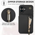 thumbnail image 3 of for iPhone 16 Case Wallet for Women, Removable Adjustable Shoulder Strap Flip PU Leather Slim Back Zipper Purse Case with Card Slot Holder Stand RFID Blocking Magnetic Buttons, Black, 3 of 8