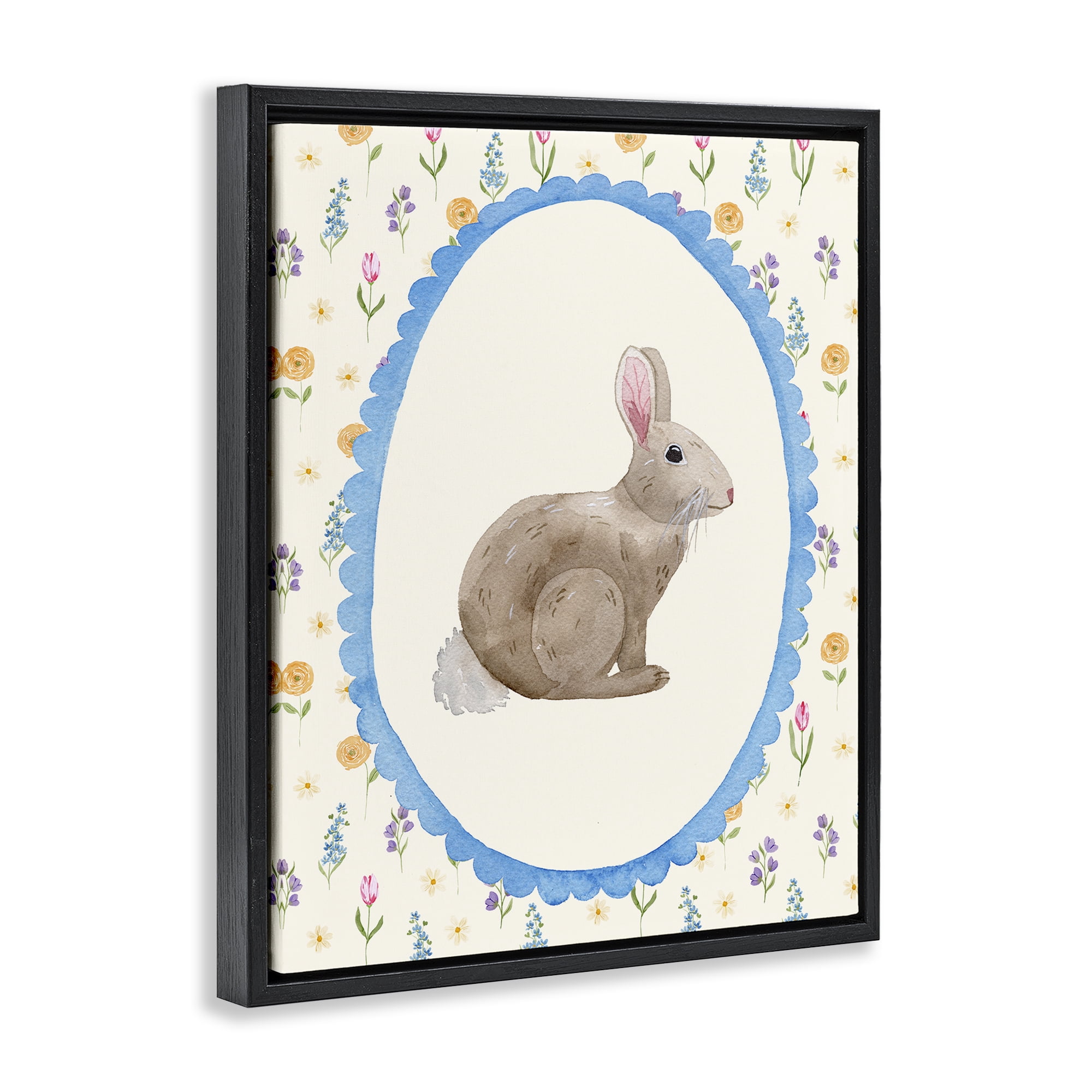 Stupell Industries Delicate Spring Bunny Florals Black Framed Floater Canvas Wall Art, design by Nina Jacobs