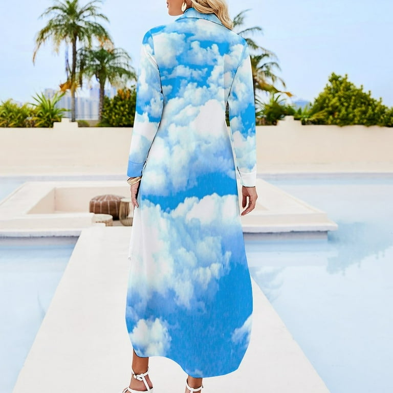 Blue Sky and Clouds Long Sleeved Shirt Dress luxury evening dresses for women summer dresses women s summer clothing 2024