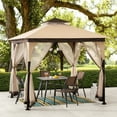 thumbnail image 5 of Sunjoy 9 ft. x 9 ft. Beige and Brown Steel Soft Top Gazebos Mosquito Nettings and Privacy Screens, Double Roof Outdoor Screened Gazebos Shelter, Gazebo Canopies for Backyard, 5 of 14