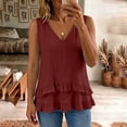 thumbnail image 5 of cocolona Summer Linen Tank Tops for Womens V Neck Sleeveless Asymmetrical Ruffle Hem Shirts Trendy Casual Solid Color Blouses, 5 of 6