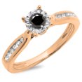 thumbnail image 1 of 0.40 Carat (ctw) 10K Rose Gold Round Cut Black & White Diamond Ladies Bridal Solitaire With Accents Engagement Ring, 1 of 1