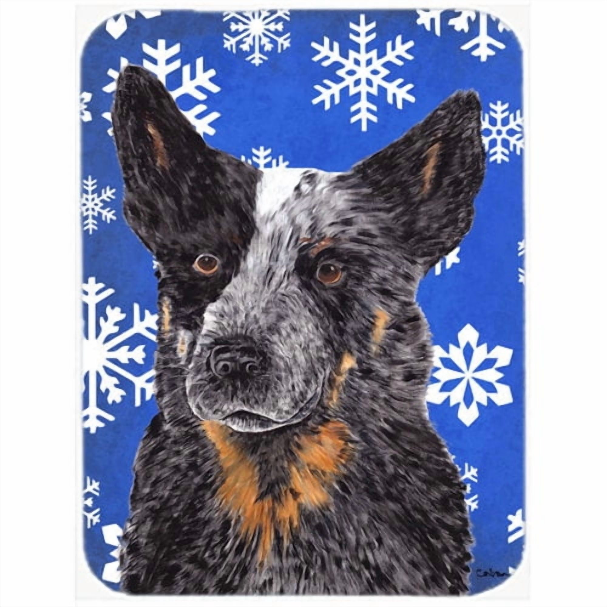 Caroline's Treasures SC9436LCB Australian Cattle Dog Red Green Snowflakes Christmas Glass Cutting Board Large, 12H x