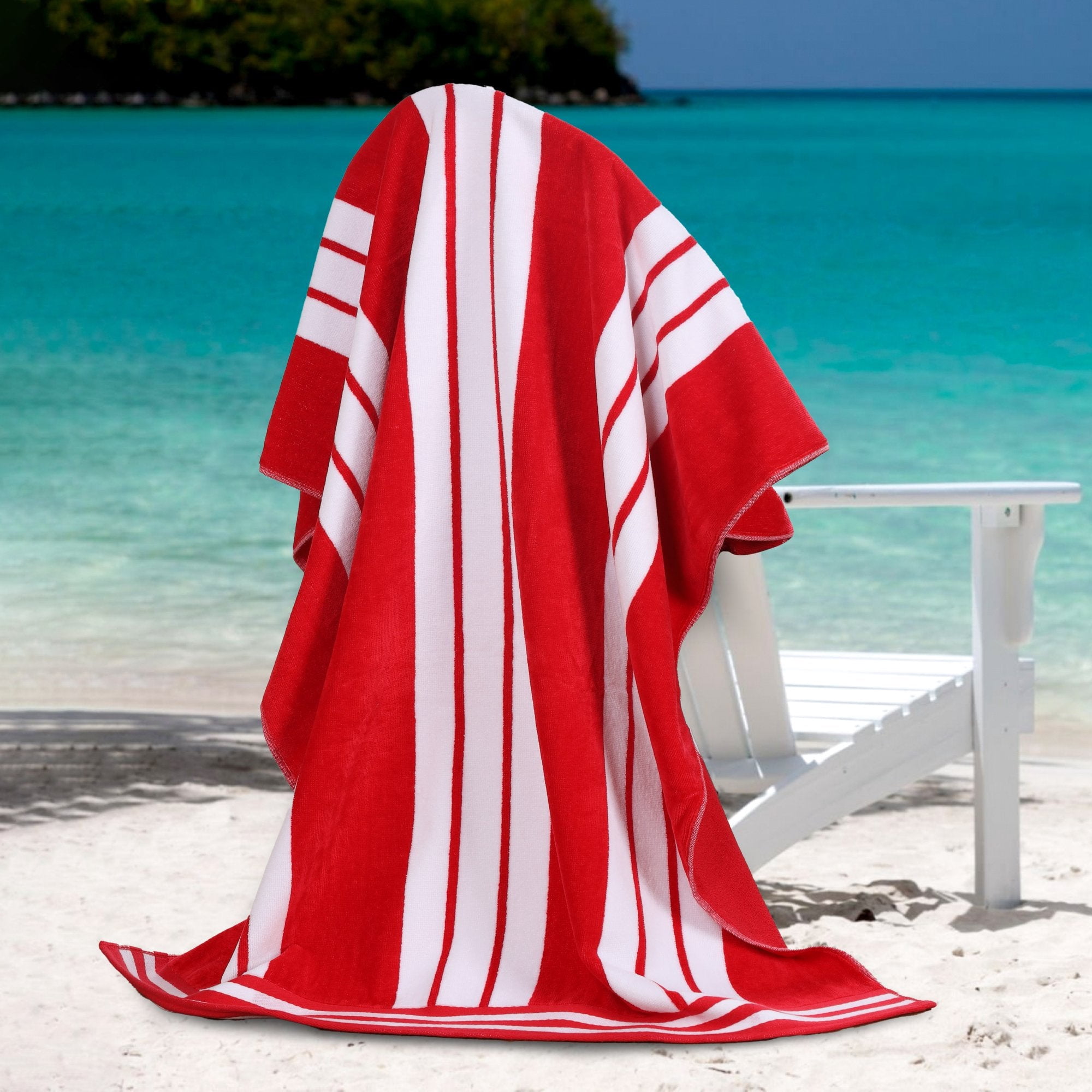 Superior Cotton Striped Oversized Beach Towel Set of 4, Red