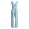 thumbnail image 5 of FASHOFT Womens Jumpsuits Solid Color Sleeveless V Neck Waist Cinched Design Wide Leg With Pockets One Piece Casual Romper For Daily Wear Jumpsuits Light Blue, 5 of 5