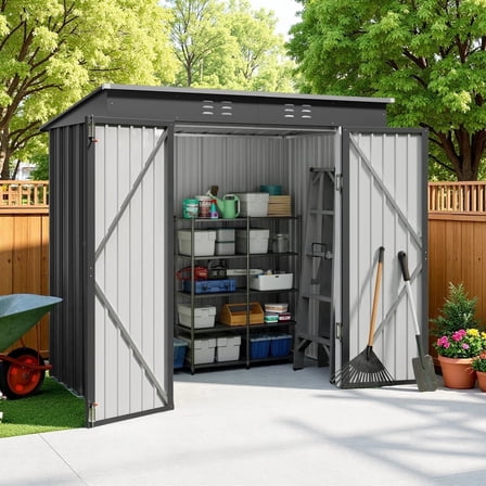 Outdoor Storage Shed, Lofka 6x4 FT Metal Garden Shed with Lockable Doors for Bike Storage,Patio, Grey