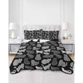 thumbnail image 2 of Quilts Twin-XL Size Bedding Set, Black Cat Lightweight Quilted Comforter, Vintage Striped Geometric Abstract Soft Reversible Bedspread Coverlet with Pillow Covers for All Season, 68" x 98", 2 of 7