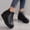 Black, variant on KANG Leather Ankle Boots Slip On Round Toe Style Chunky Low Heel Comfortable Everyday Casual Walking Shoes Black 36