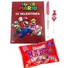 32 Super Mario Valentine Cards with Charms Mini Lollipops and Happy Valentine's Day Pen Classroom Exchange Bundle