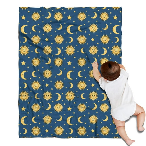 Blue Sun Moon Star Pattern Blanket,Comfortable Soft Flannel Throw Blanket,All Season,Warm Lightweight Blankets for Sofa Bed Couch Living Room Chair,30"x40"