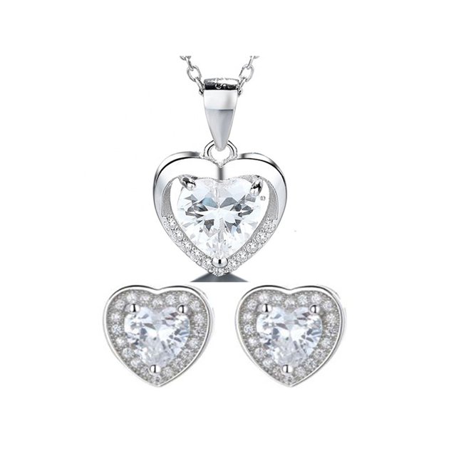 Set de joyas de plata 925 con colgante en forma de corazón y cadena