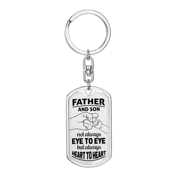 Father And Son Not Always Eye To Eye Keychain Stainless Steel or 18k Gold Dog Tag Keyring