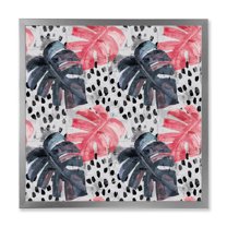 Designart 'Black and Red Monstera On Rough Brush Strokes I' Tropical Framed Art Print