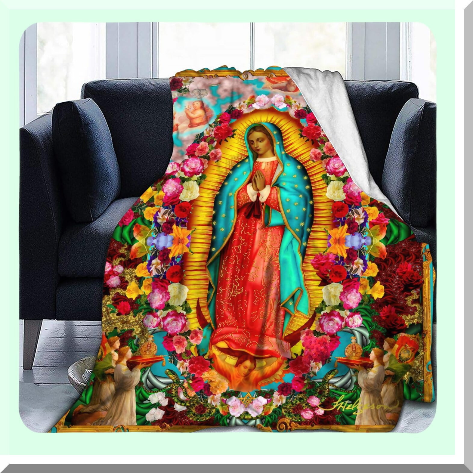 Faithful Comfort Virgin Mary Healing Prayer Blanket Soft Inspirational Throw with Christian Bible Verses Perfect Catholic Gift 50 x 60