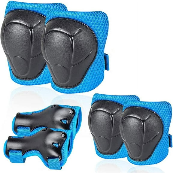 Tutuviw Kids Protective Gear Set Knee Pads Elbow Pads Wrist Guards 3 in 1 Safety Pads Set for Kids 3-8 Years Old- 6 Pcs Bike Protective Gear Kids Scooter Cycling Skating(Blue)