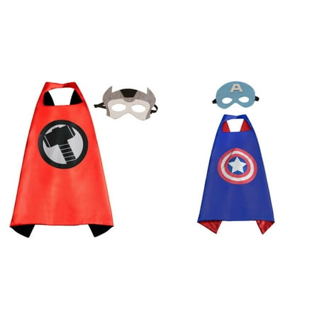 Captain America & Thor Costumes - 2 Capes, 2 Masks with Gift Box by