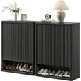 thumbnail image 3 of SICOTAS 44.9"H  Modern Black Shoe Storage Cabinet Set of 2, 40 Pairs Fluted Wood Shoe Organizer with 6 Tier and 2 Door,  Tall Shoes Organizer Cabinet for Enterway Hallway Corridor Living Room, 3 of 9