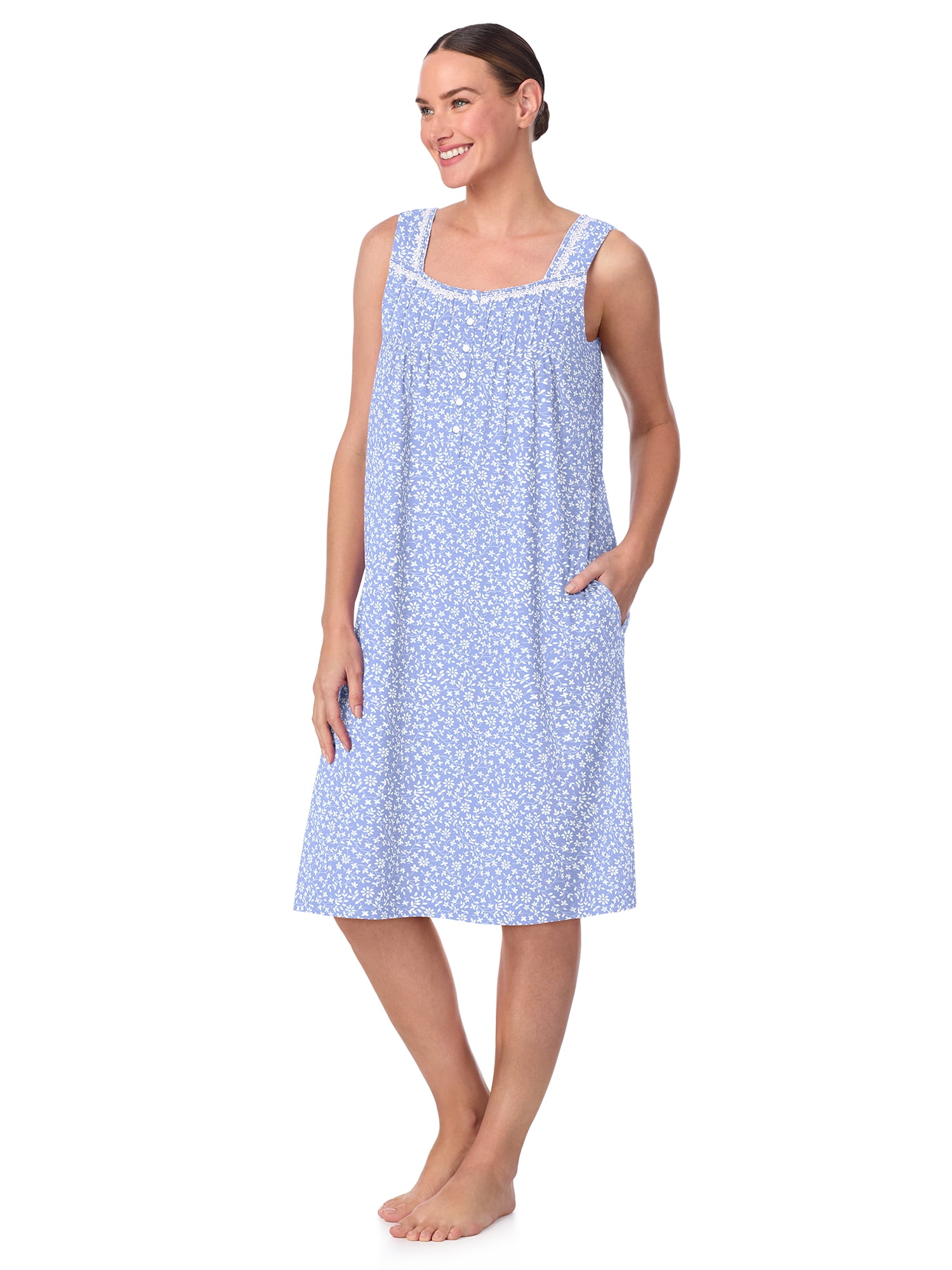 Aria Women's 100% Cotton Sleeveless 40" Nightgown, Sizes XS-5X
