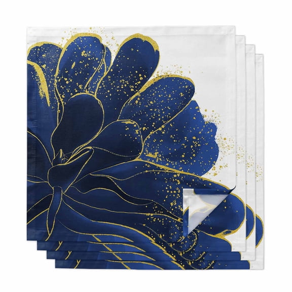 Navy Blue Gold Cloth Napkins, Abstract Line Art Troditional Ink Painting Washable and Reusable Dinner Napkins Set of 4, Table Napkin for Kitchen Party Birthday Wedding Hotel Housewarming 20"x20"