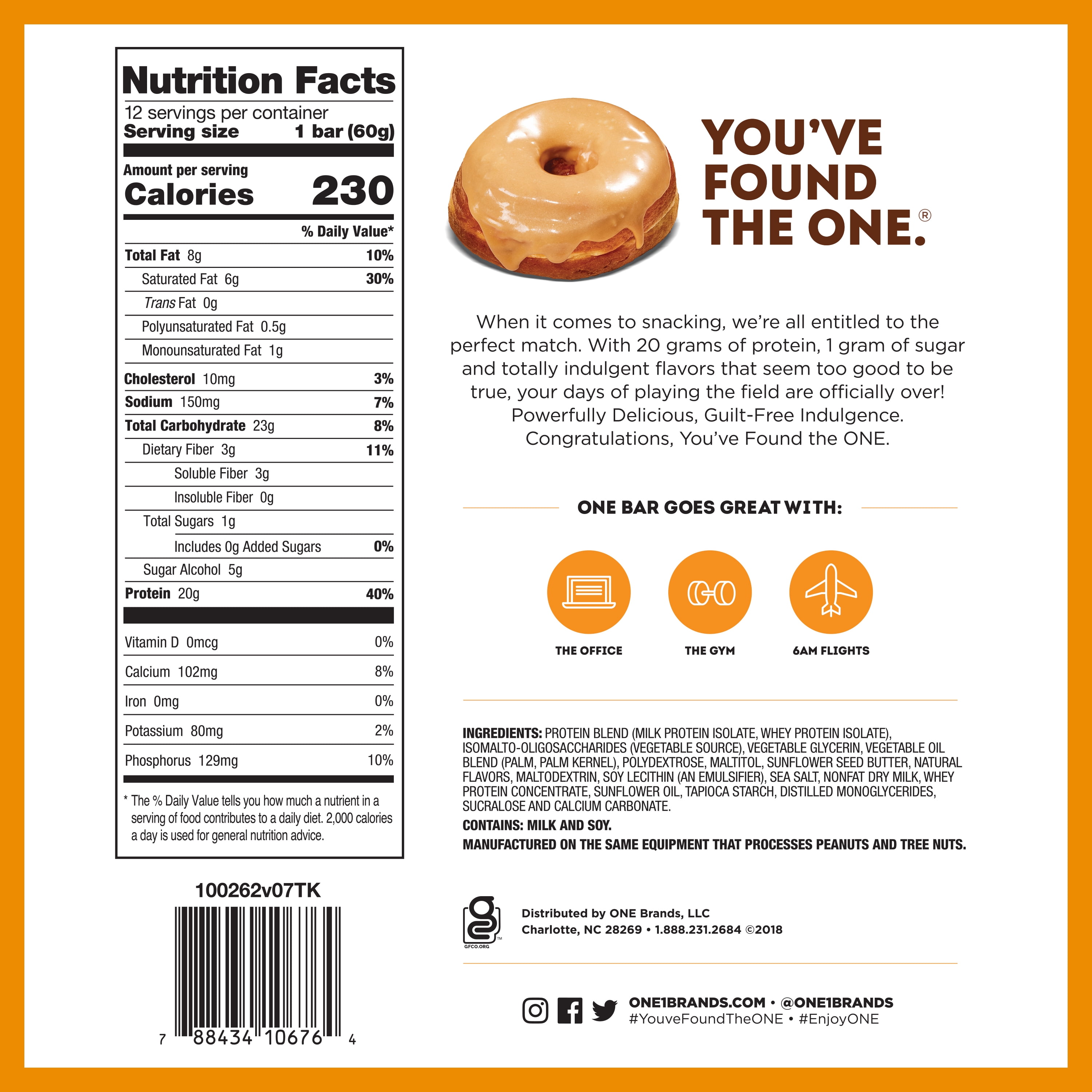 ONE Brands Protein Supplement Bar, Maple Glazed Doughnut, 20g Protein, 12 Count