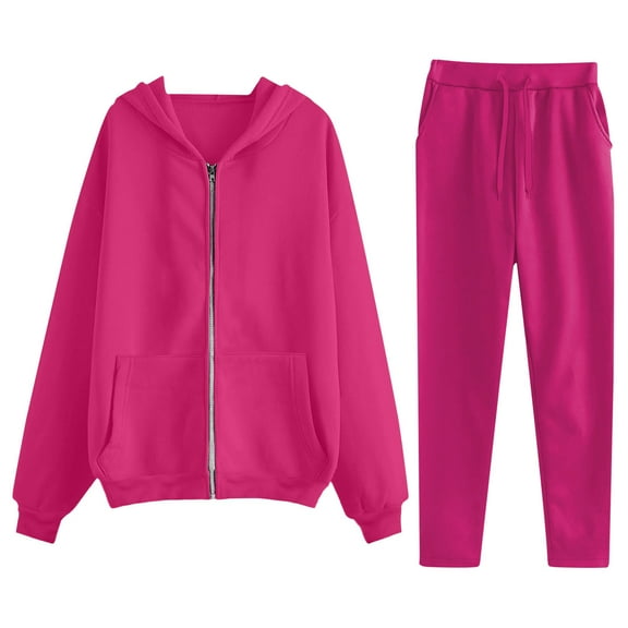 zfwon Womens Casual Tracksuit Set 2 Piece Outfits Baggy Women's Full Zip Hooded Jacket & Sweatpants Joggers Set Plus Size Matching Sweatsuit Set Gym Fitness Activewear Streetwear