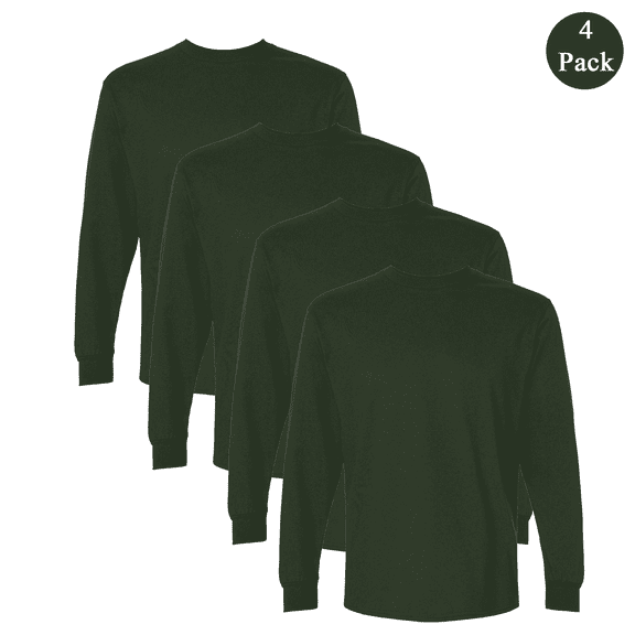Gildan Long Sleeve T-Shirt for Men, 100 Ultra Cotton Crew Neck Forest Green Classic Tee, 4 Pack, S