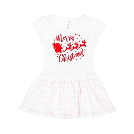 

Inktastic Merry Christmas Santa and reindeer red silhouette Gift Toddler Girl Dress