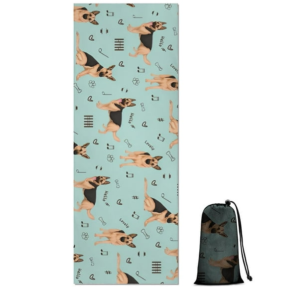 German Shepherd Dog and Music Hot Yoga Mat Towel Non Slip for Hot Yoga - Quick-Drying Yoga Mat Cover with 4 Corner Pockets with Travel Bag - Hot Yoga Towel Non Slip 70"x26"