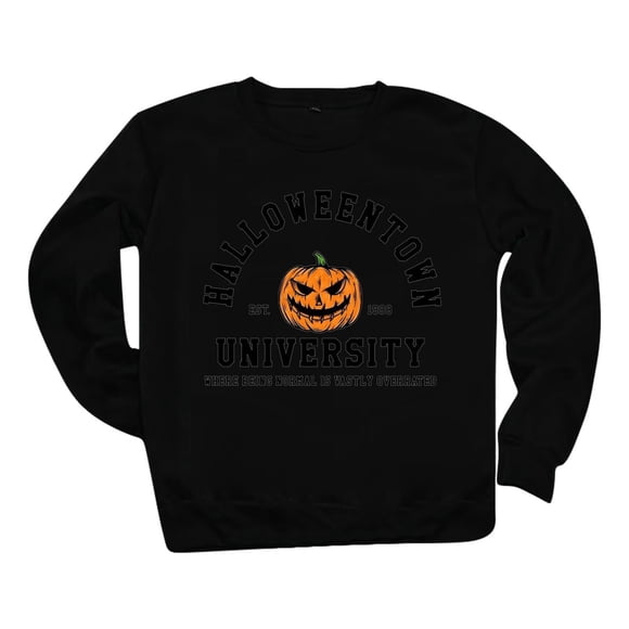 XMHJSMD Halloween Sweatshirts Women Halloweentown University: Pumpkin Halloween Hoodie Funny Spooky Ghost Pullover Sweatshirt Street Wear Tops Black L