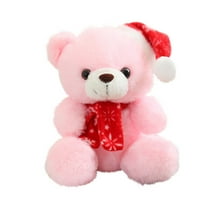 JeashCHAT Christmas Gifts Bear Stuffed Animal 7.9 inches Cute Bear Doll Plush Toy with Red Snowflake Christmas Hat and Scarf, Xmas Holiday Party Decorations