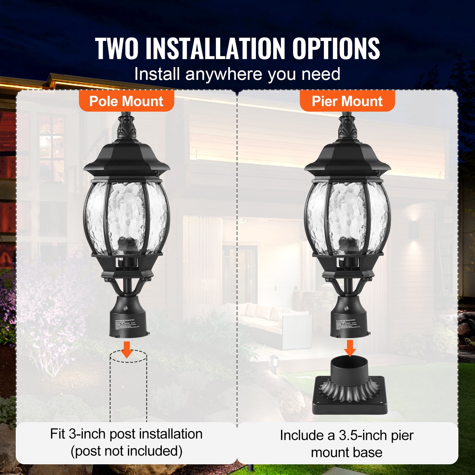 KFFKFF 2 Set Twilight to Sunrise Outdoor Post Light, 20.87 in, Weather-Resistant Lamp Post Lights with 3.5 in Pier Mount Base Glass Cover, Surge-Resistant Outdoor Pole Lights