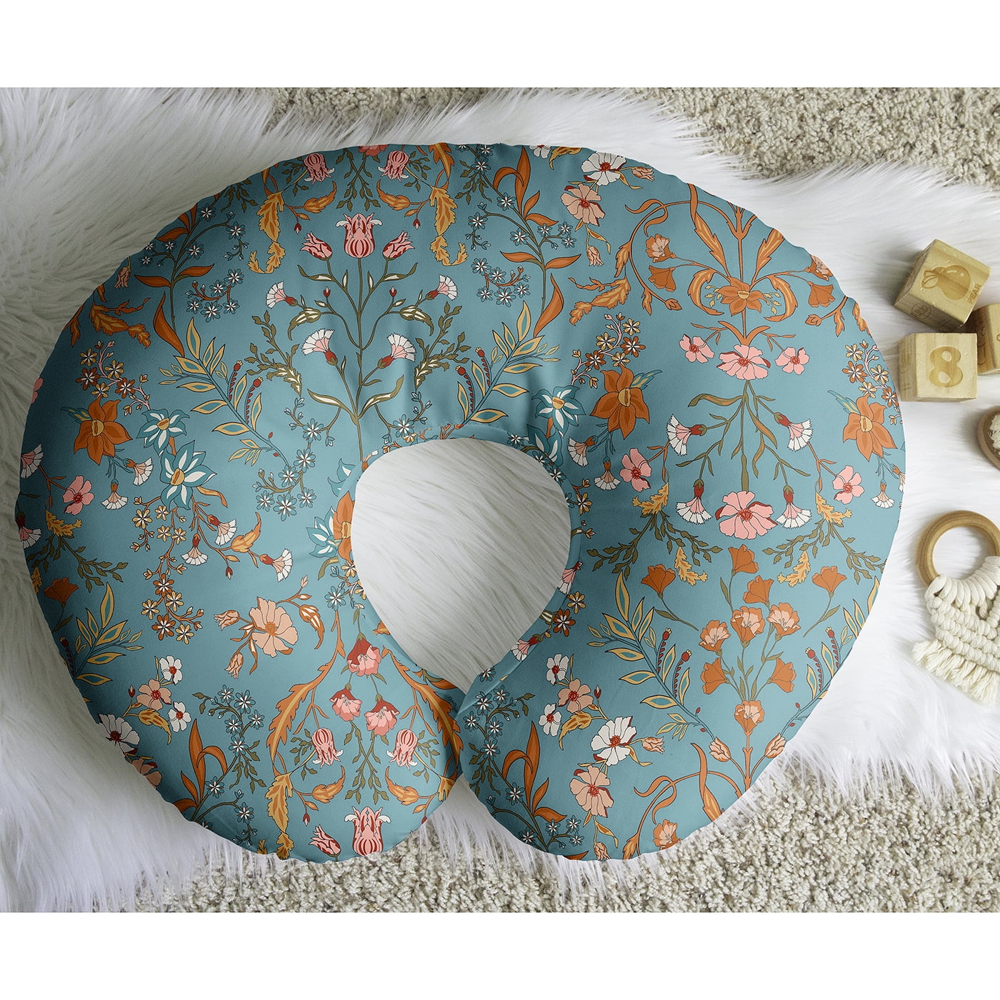 Sweet Jojo Designs Boho Floral Wildflower Blue and Orange Girl Nursing Pillow Cover Case (Pillow Not Included)