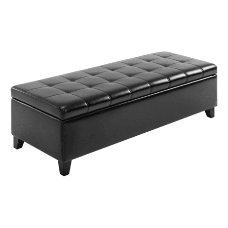 Storage Ottoman with Hidden Storage 51 inch Faux Leather Bench Living Room Footrest Black Ottoman with Lid Home Decor Entryway Seating