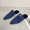 thumbnail image 5 of BLTIBY Women's Flat Mules Closed Pointed Toe Backless Slip-On Loafers Ladies Denim Baotou Clogs Half Slides Solid Color Sandal Dark Blue 39, 5 of 7
