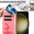 thumbnail image 4 of Allytech Galaxy S25 Ultra Wallet Case,  PU Leather Butterfly Embossed Flip Folio Stand Protective Shockproof Cards Holder Hand Wrist Bumper Phone Case Cover for Samsung Galaxy S25 Ultra - Pink, 4 of 7