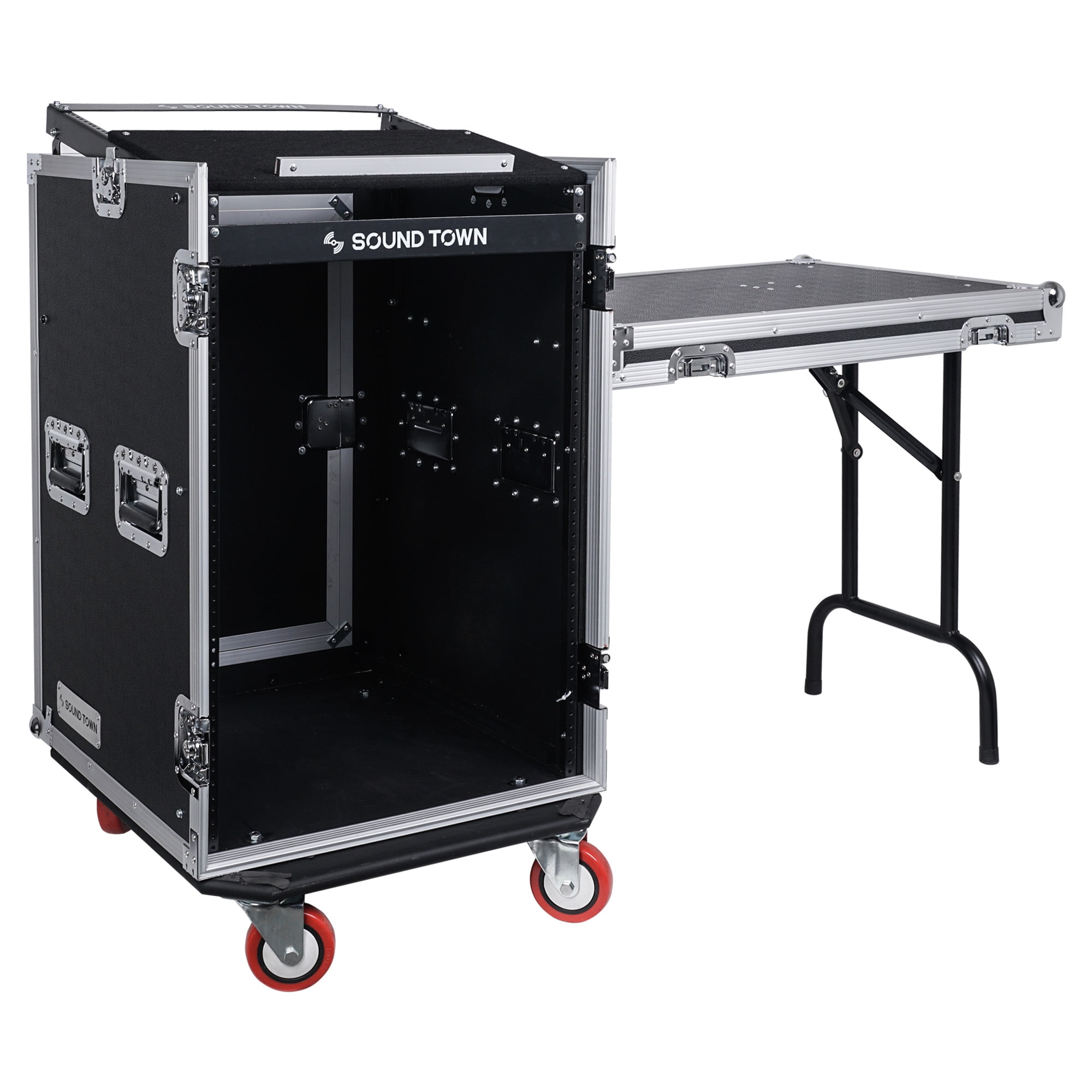Sound Town 16U PA/DJ Rack/Road Case with 11U Slant Mixer Top, 20