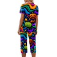 thumbnail image 6 of Women's Halloween Loungewear Set Short Sleeve V Neck Top and Cropped Pants with Pockets Ghost Pumpkin Print Breathable Soft Pajama Set for Home Outdoor Multicolor 2XL, 6 of 6