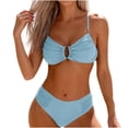 thumbnail image 3 of Yeaiivve Bikini Set for Women Cutout Spaghetti Strap Top and High Waisted Ruched Sides Bottom Two-Piece Solid Color Swimwear Light Blue,S, 3 of 7