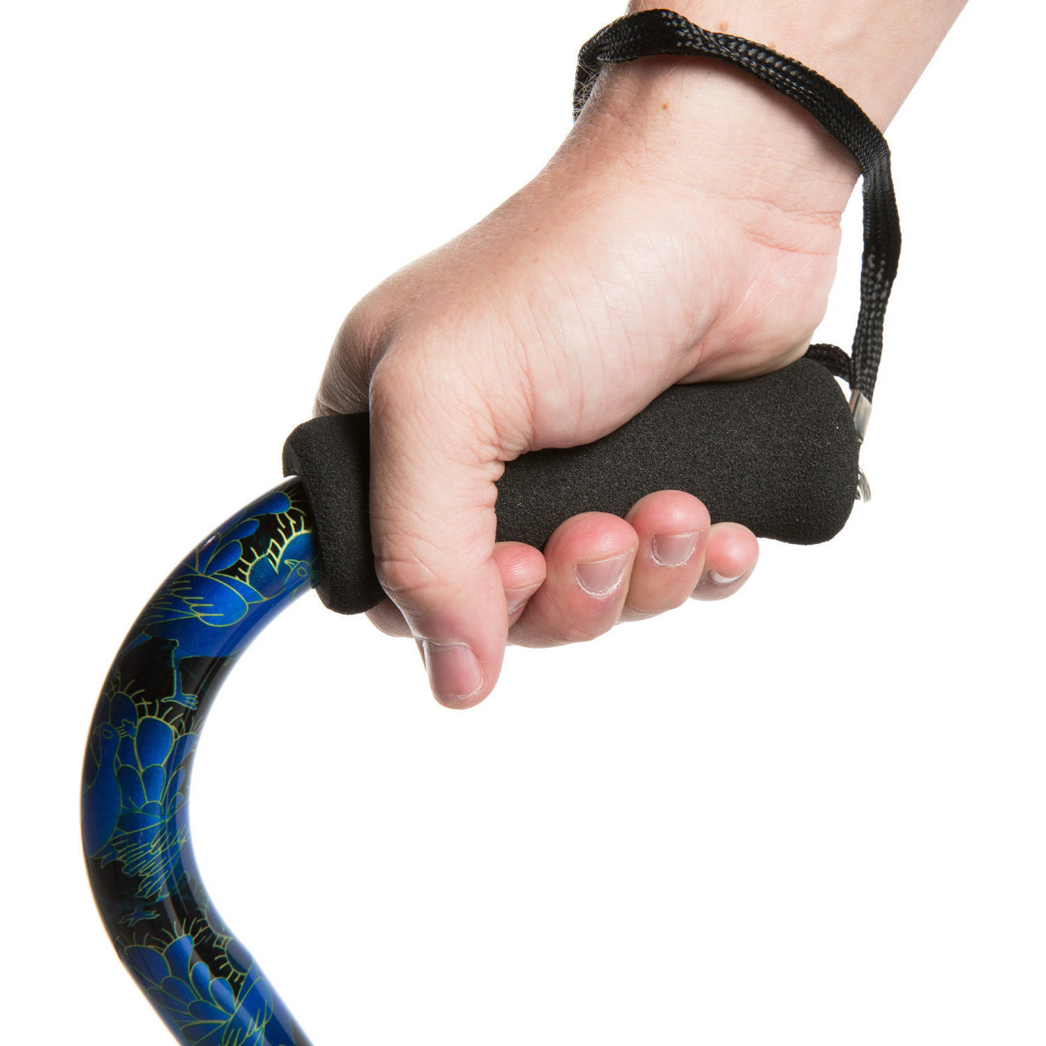 Adjustable Pattern Cane With Offset Handle With Wrist Strap