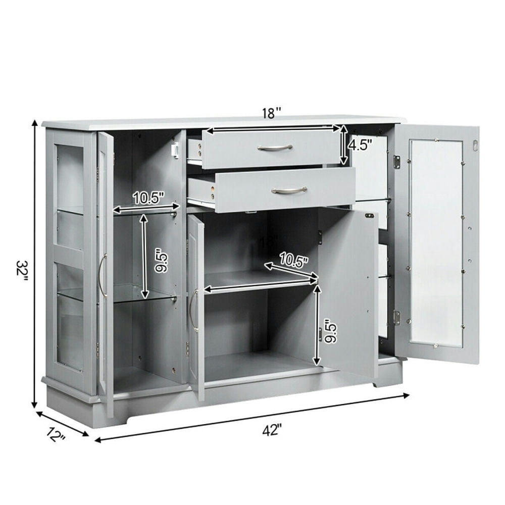 Finihen Kitchen Storage Cabinet, Buffet Sideboard, Sideboard Buffet Server Storage Cabinet with 2 Drawers and Glass Doors, for Dining Room, Kitchen, Living Room, Gray Finihen Kitchen Storage Cabinet, Buffet Sideboard, Sideboard Buffet Server Storage Cabinet with 2 Drawers and Glass Doors, for Dining Room, Kitchen, Living Room, Gray