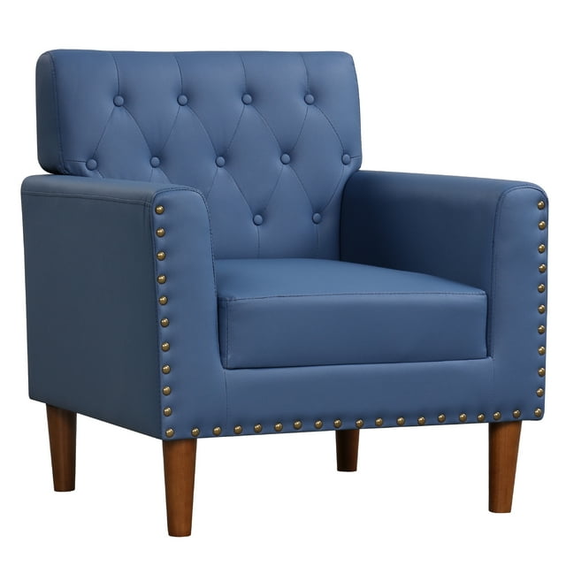 Gymax Mid Century Modern Accent Chair w/Button Tufted Decoration Rivets Home Office Blue