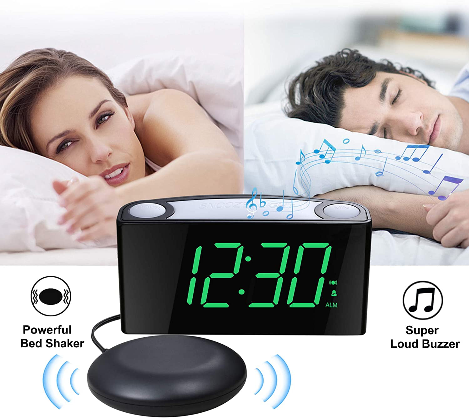 Alarm Clock for Heavy Sleeper Loud Teenager Bedroom Bedside Shake Bed Vibrating 